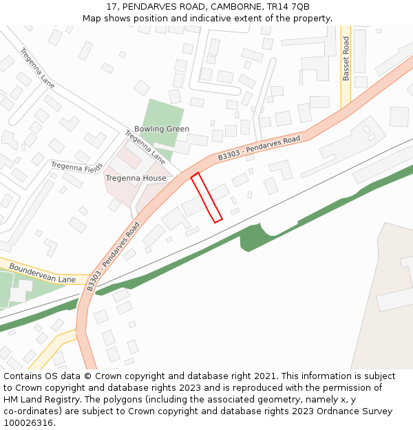 17, PENDARVES ROAD, CAMBORNE, TR14 7QB: Location map and indicative extent of plot