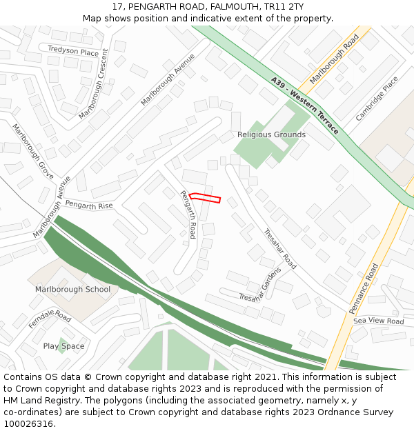 17, PENGARTH ROAD, FALMOUTH, TR11 2TY: Location map and indicative extent of plot