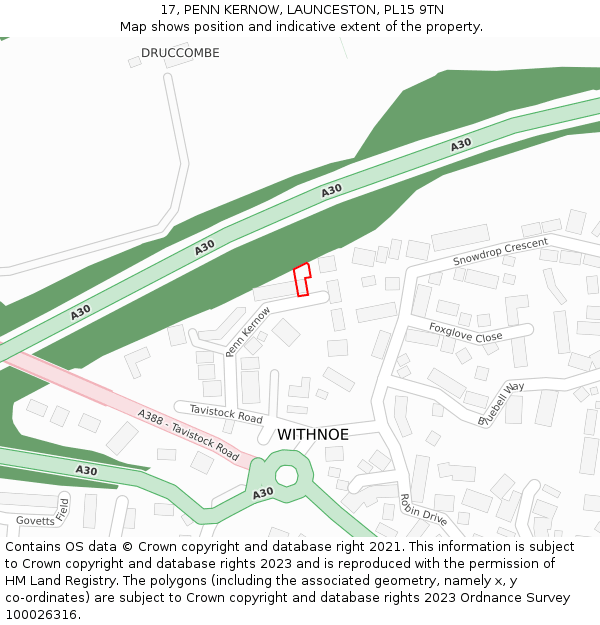 17, PENN KERNOW, LAUNCESTON, PL15 9TN: Location map and indicative extent of plot