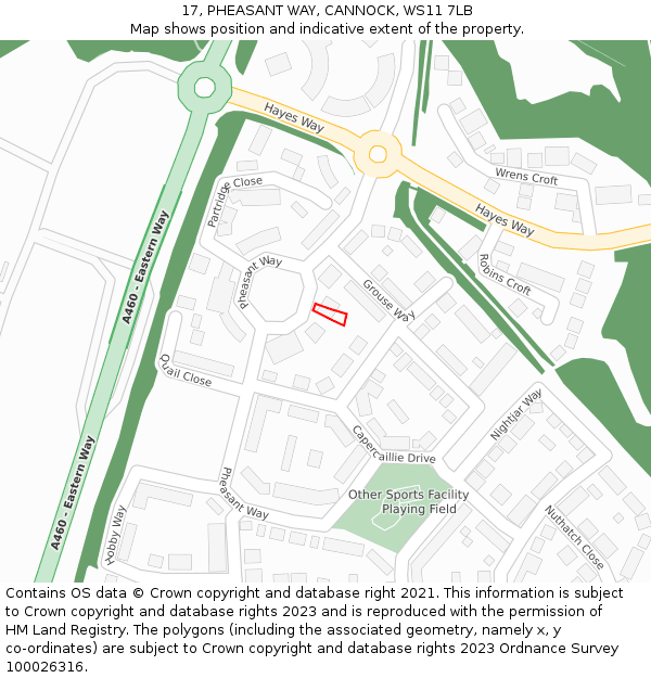 17, PHEASANT WAY, CANNOCK, WS11 7LB: Location map and indicative extent of plot
