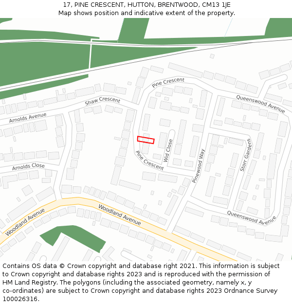 17, PINE CRESCENT, HUTTON, BRENTWOOD, CM13 1JE: Location map and indicative extent of plot