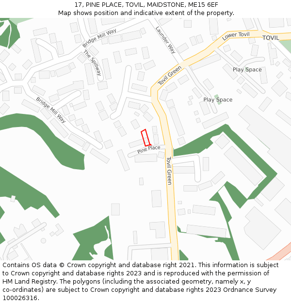 17, PINE PLACE, TOVIL, MAIDSTONE, ME15 6EF: Location map and indicative extent of plot