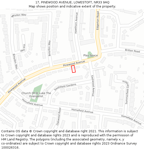 17, PINEWOOD AVENUE, LOWESTOFT, NR33 9AQ: Location map and indicative extent of plot