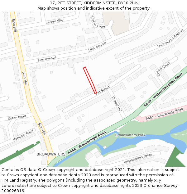17, PITT STREET, KIDDERMINSTER, DY10 2UN: Location map and indicative extent of plot