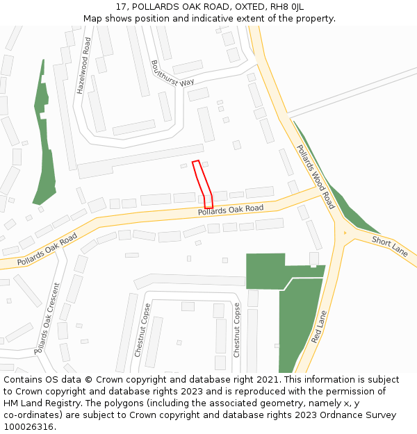 17, POLLARDS OAK ROAD, OXTED, RH8 0JL: Location map and indicative extent of plot