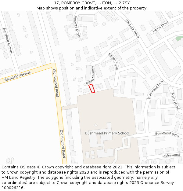 17, POMEROY GROVE, LUTON, LU2 7SY: Location map and indicative extent of plot