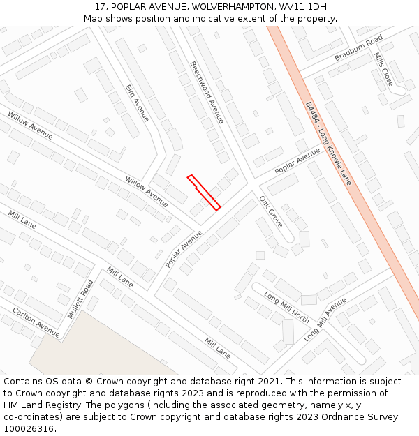 17, POPLAR AVENUE, WOLVERHAMPTON, WV11 1DH: Location map and indicative extent of plot