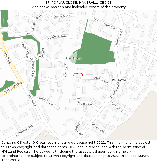 17, POPLAR CLOSE, HAVERHILL, CB9 9EJ: Location map and indicative extent of plot