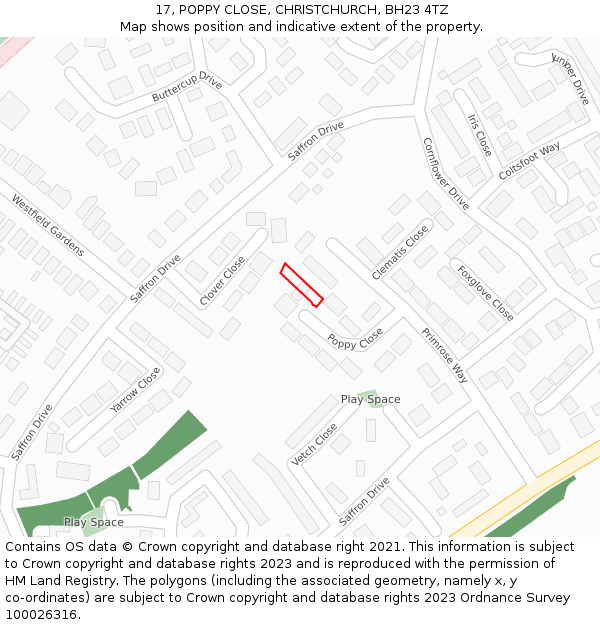 17, POPPY CLOSE, CHRISTCHURCH, BH23 4TZ: Location map and indicative extent of plot