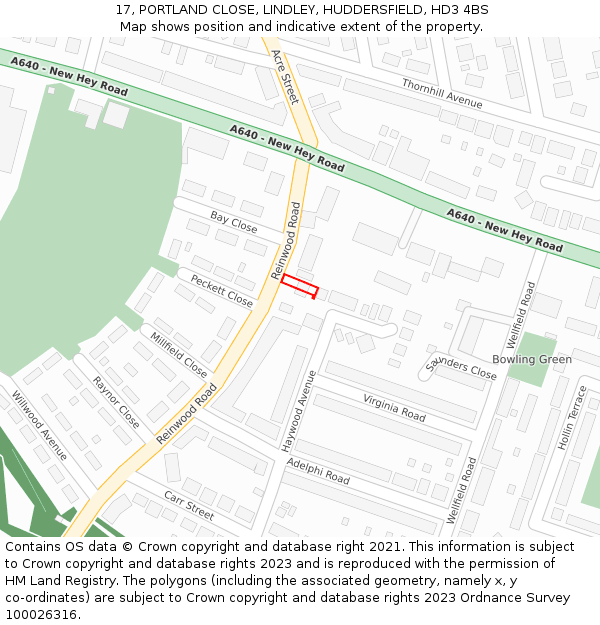 17, PORTLAND CLOSE, LINDLEY, HUDDERSFIELD, HD3 4BS: Location map and indicative extent of plot