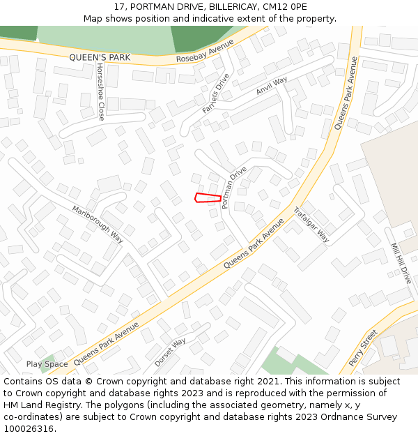 17, PORTMAN DRIVE, BILLERICAY, CM12 0PE: Location map and indicative extent of plot