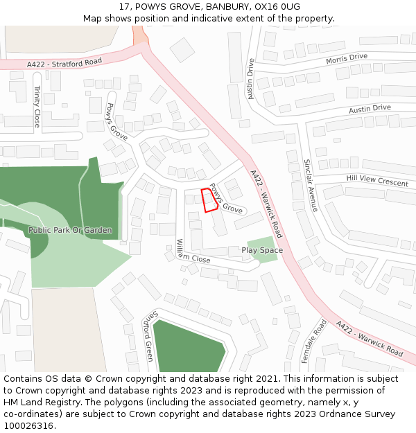17, POWYS GROVE, BANBURY, OX16 0UG: Location map and indicative extent of plot