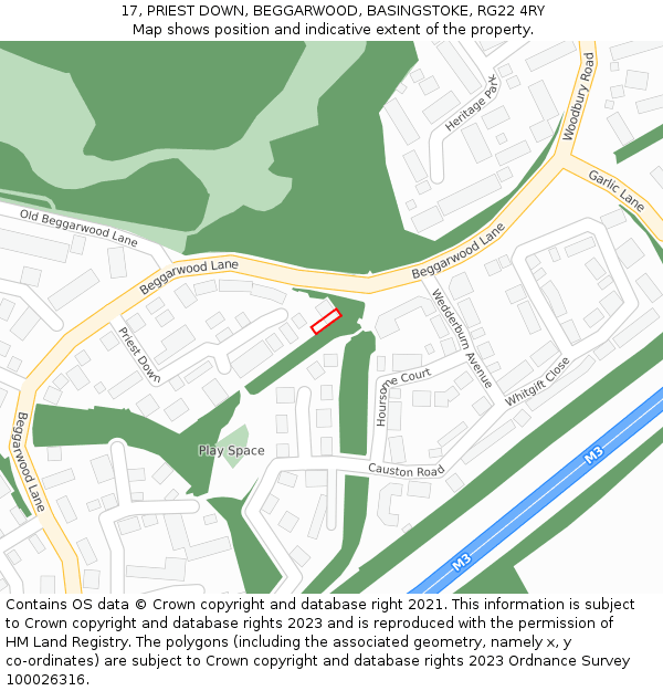 17, PRIEST DOWN, BEGGARWOOD, BASINGSTOKE, RG22 4RY: Location map and indicative extent of plot