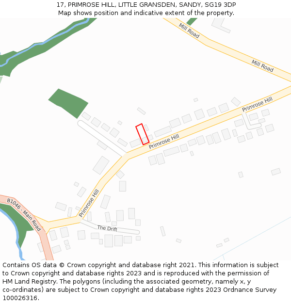17, PRIMROSE HILL, LITTLE GRANSDEN, SANDY, SG19 3DP: Location map and indicative extent of plot