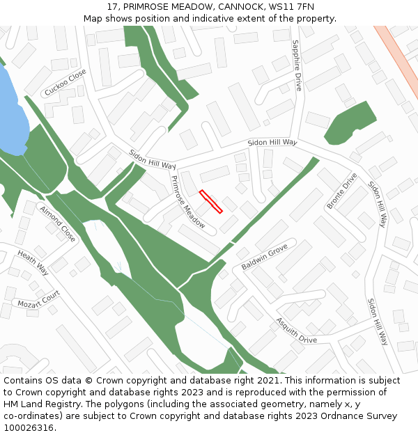 17, PRIMROSE MEADOW, CANNOCK, WS11 7FN: Location map and indicative extent of plot