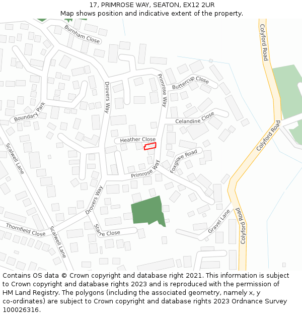 17, PRIMROSE WAY, SEATON, EX12 2UR: Location map and indicative extent of plot