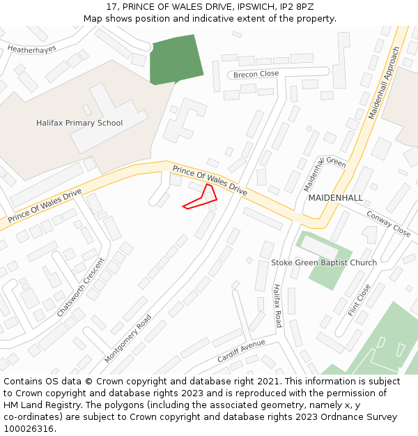 17, PRINCE OF WALES DRIVE, IPSWICH, IP2 8PZ: Location map and indicative extent of plot