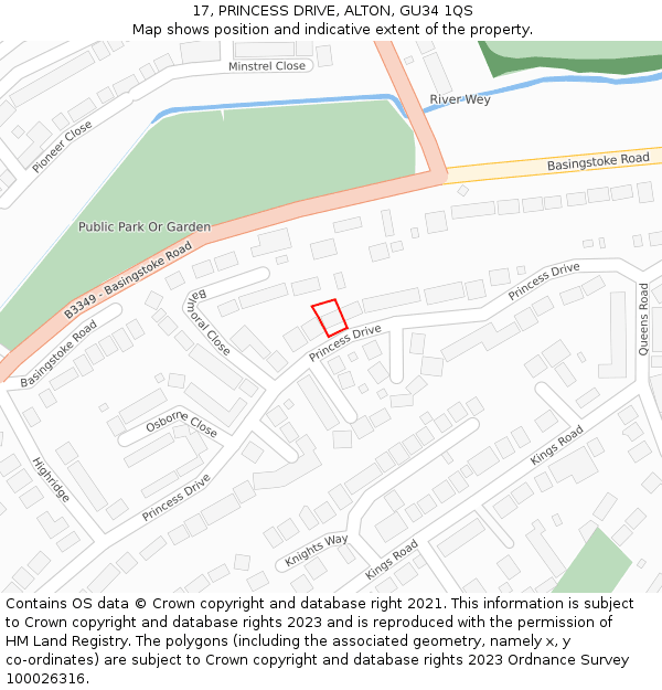 17, PRINCESS DRIVE, ALTON, GU34 1QS: Location map and indicative extent of plot