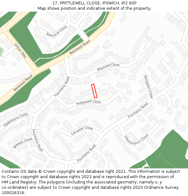 17, PRITTLEWELL CLOSE, IPSWICH, IP2 9SP: Location map and indicative extent of plot
