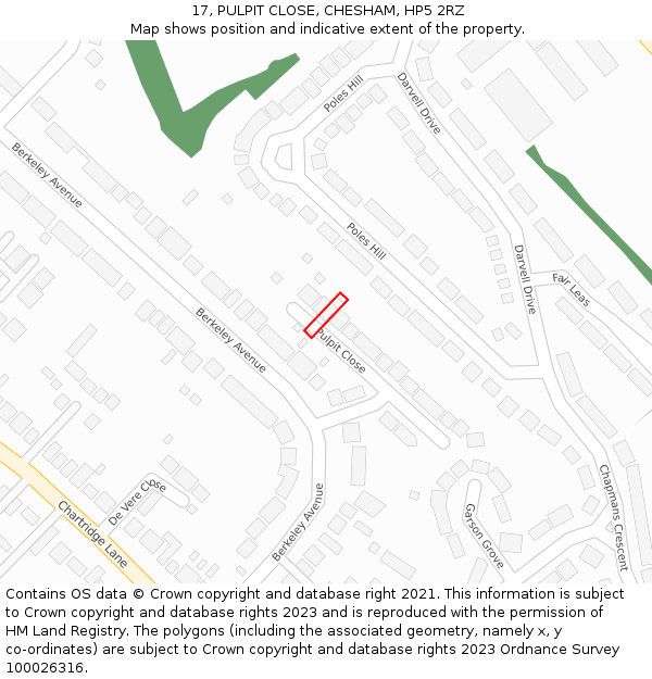 17, PULPIT CLOSE, CHESHAM, HP5 2RZ: Location map and indicative extent of plot