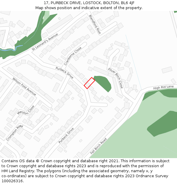 17, PURBECK DRIVE, LOSTOCK, BOLTON, BL6 4JF: Location map and indicative extent of plot