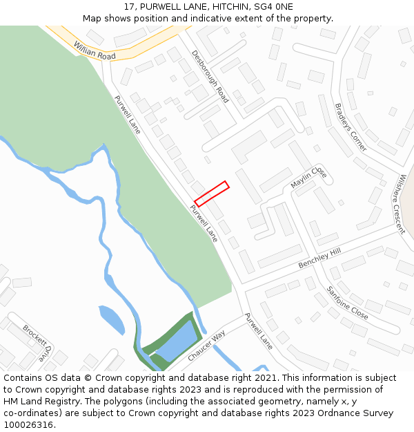 17, PURWELL LANE, HITCHIN, SG4 0NE: Location map and indicative extent of plot