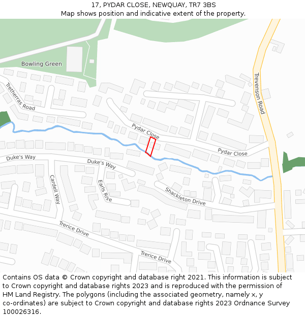 17, PYDAR CLOSE, NEWQUAY, TR7 3BS: Location map and indicative extent of plot