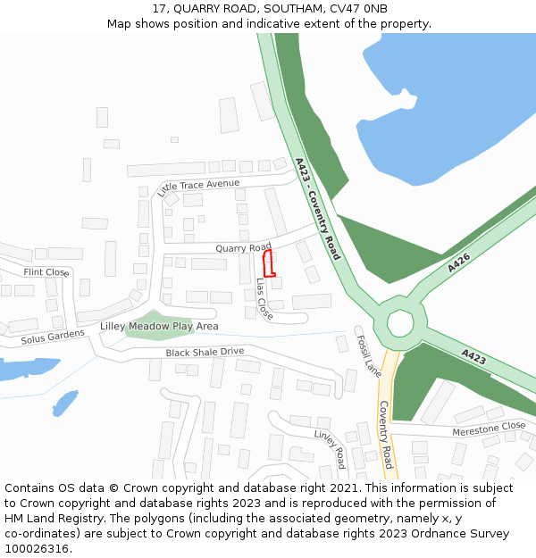 17, QUARRY ROAD, SOUTHAM, CV47 0NB: Location map and indicative extent of plot