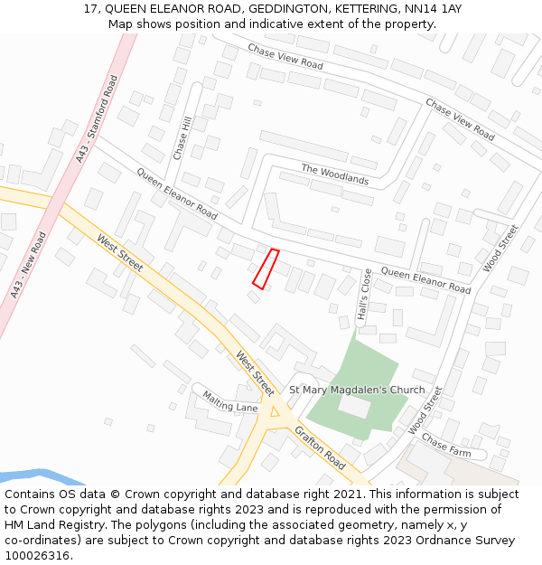 17, QUEEN ELEANOR ROAD, GEDDINGTON, KETTERING, NN14 1AY: Location map and indicative extent of plot