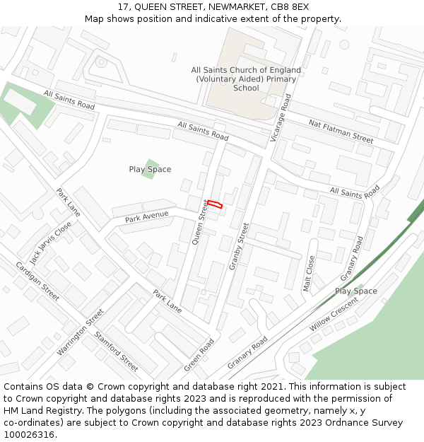 17, QUEEN STREET, NEWMARKET, CB8 8EX: Location map and indicative extent of plot