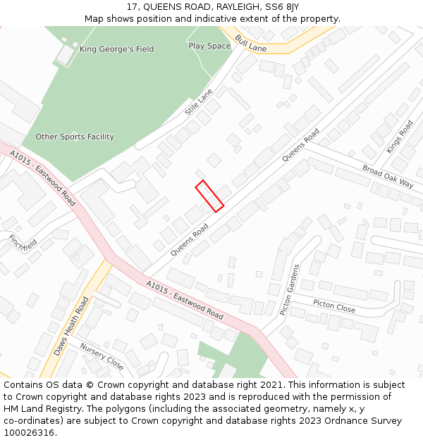 17, QUEENS ROAD, RAYLEIGH, SS6 8JY: Location map and indicative extent of plot