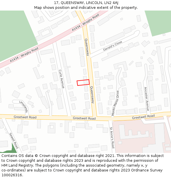 17, QUEENSWAY, LINCOLN, LN2 4AJ: Location map and indicative extent of plot