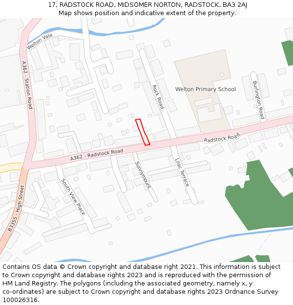 17, RADSTOCK ROAD, MIDSOMER NORTON, RADSTOCK, BA3 2AJ: Location map and indicative extent of plot