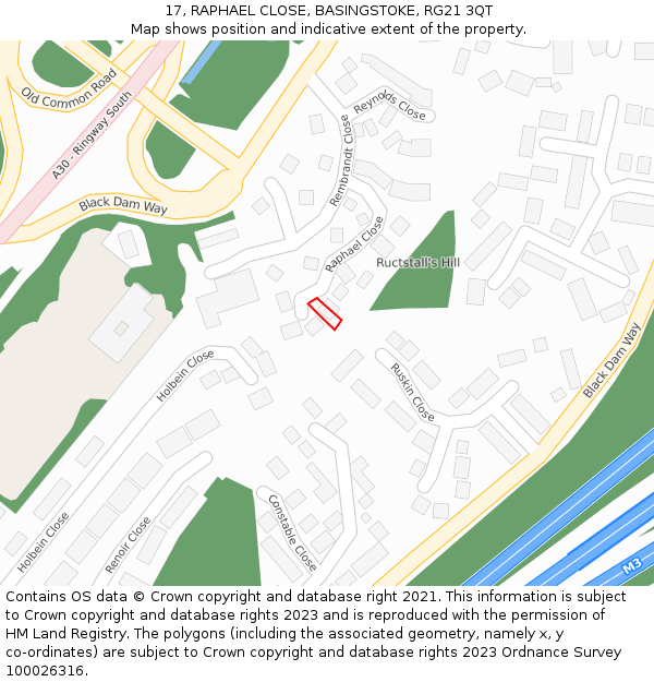 17, RAPHAEL CLOSE, BASINGSTOKE, RG21 3QT: Location map and indicative extent of plot