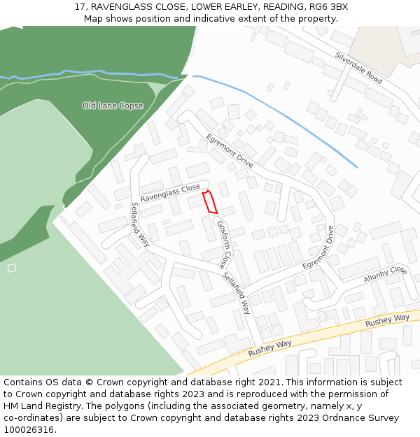 17, RAVENGLASS CLOSE, LOWER EARLEY, READING, RG6 3BX: Location map and indicative extent of plot