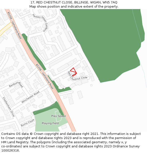 17, RED CHESTNUT CLOSE, BILLINGE, WIGAN, WN5 7AQ: Location map and indicative extent of plot
