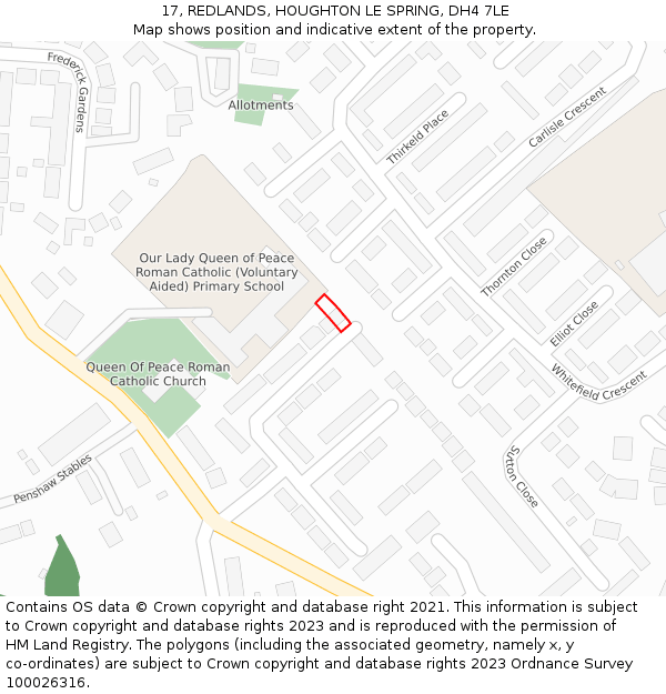 17, REDLANDS, HOUGHTON LE SPRING, DH4 7LE: Location map and indicative extent of plot