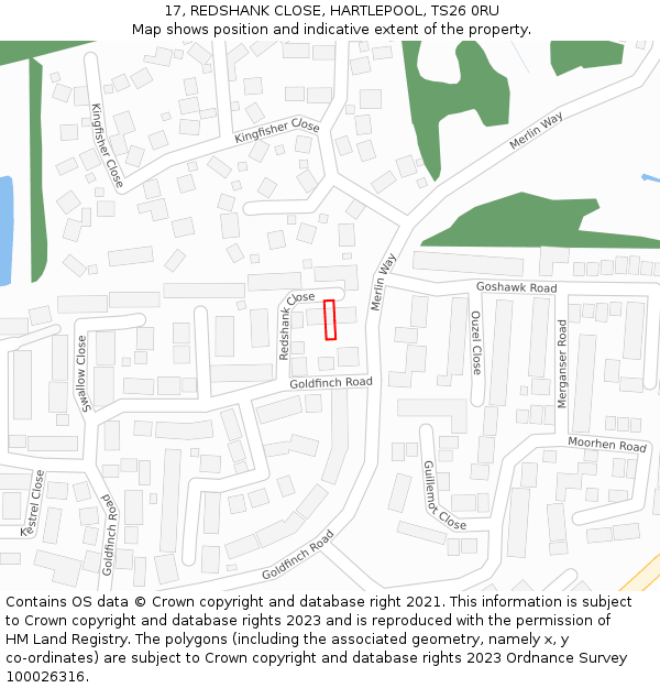 17, REDSHANK CLOSE, HARTLEPOOL, TS26 0RU: Location map and indicative extent of plot