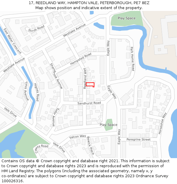 17, REEDLAND WAY, HAMPTON VALE, PETERBOROUGH, PE7 8EZ: Location map and indicative extent of plot