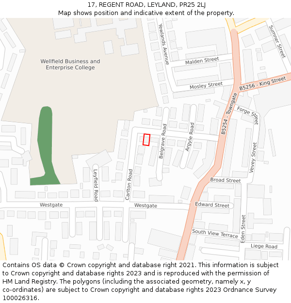 17, REGENT ROAD, LEYLAND, PR25 2LJ: Location map and indicative extent of plot