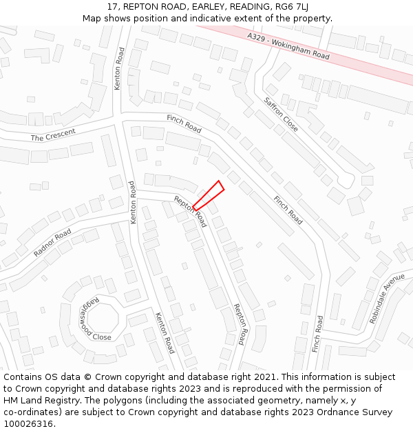 17, REPTON ROAD, EARLEY, READING, RG6 7LJ: Location map and indicative extent of plot