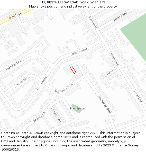 17, RESTHARROW ROAD, YORK, YO24 3FS: Location map and indicative extent of plot