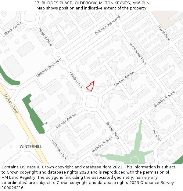 17, RHODES PLACE, OLDBROOK, MILTON KEYNES, MK6 2LN: Location map and indicative extent of plot
