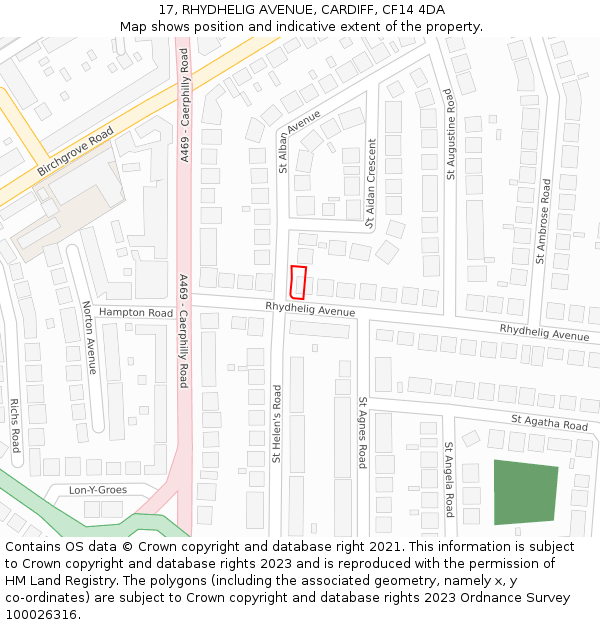 17, RHYDHELIG AVENUE, CARDIFF, CF14 4DA: Location map and indicative extent of plot