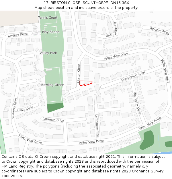 17, RIBSTON CLOSE, SCUNTHORPE, DN16 3SX: Location map and indicative extent of plot