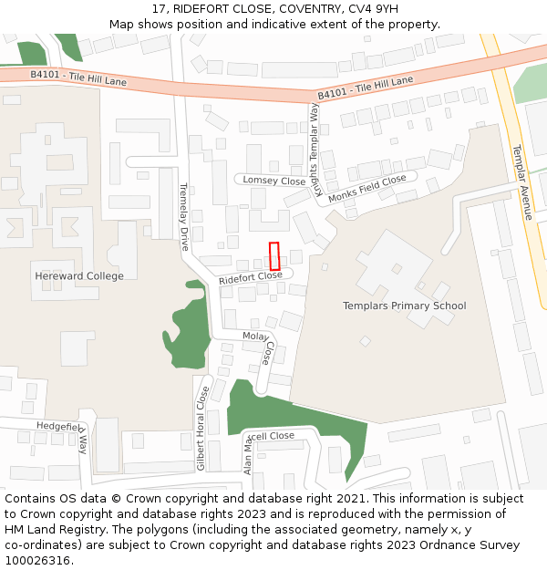 17, RIDEFORT CLOSE, COVENTRY, CV4 9YH: Location map and indicative extent of plot