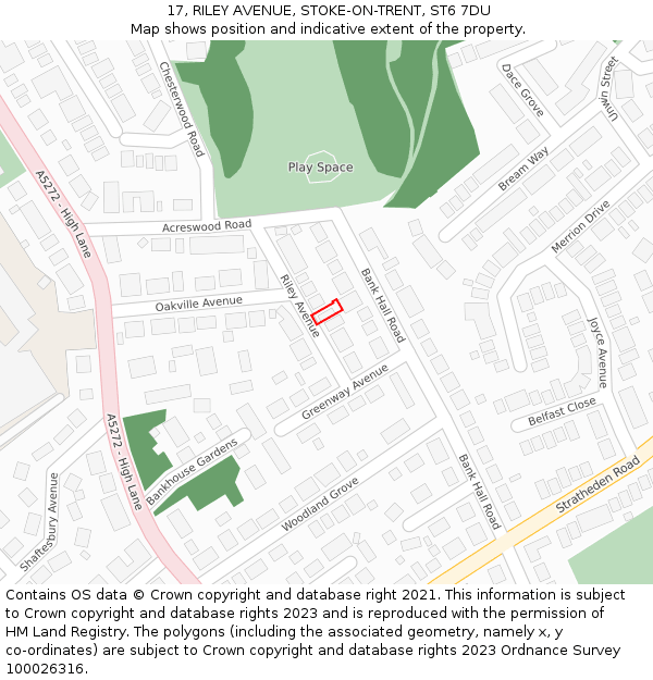 17, RILEY AVENUE, STOKE-ON-TRENT, ST6 7DU: Location map and indicative extent of plot