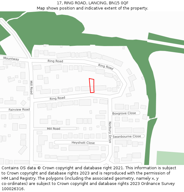 17, RING ROAD, LANCING, BN15 0QF: Location map and indicative extent of plot