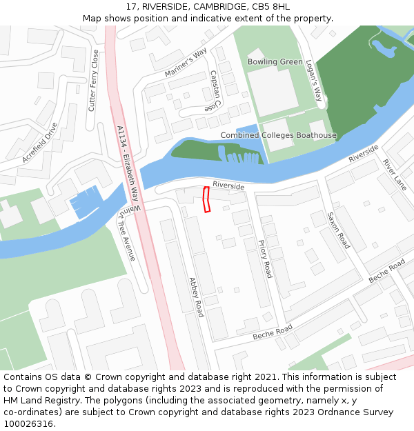 17, RIVERSIDE, CAMBRIDGE, CB5 8HL: Location map and indicative extent of plot