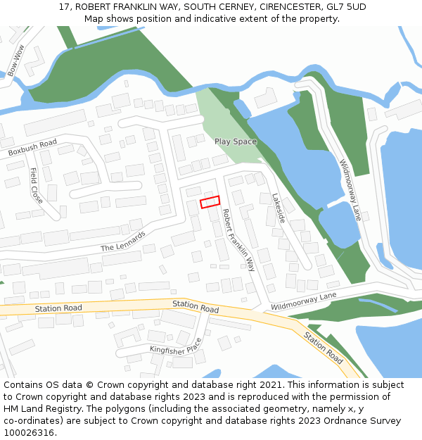 17, ROBERT FRANKLIN WAY, SOUTH CERNEY, CIRENCESTER, GL7 5UD: Location map and indicative extent of plot